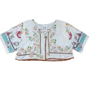 Dragonfly Dreams Repurpose Romantic Patchwork Floral Crochet trim bolero top M/L